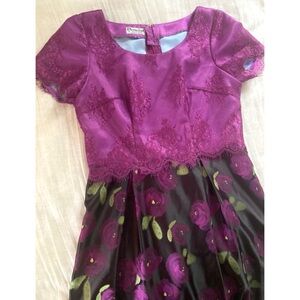 Floral Jacquard Cocktail Dress Eyelash Lace Magenta/Purple Short-Sleeved OOAK